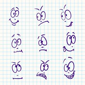 Emotion, set of nine face on notebook paper Stock Illustration