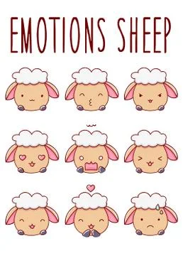 Emotion sheep set, hand drawn isolated on white background Stock Illustration