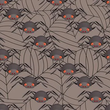 Emotion spiders, seamless pattern on a dark background, desktop trellises, ha Stock Illustration