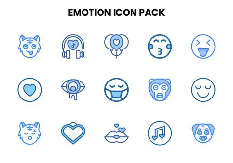 Emotion Two Colour Collection Icons Pack Stock Illustration