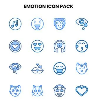 Emotion Two Colour Collection Icons Pack Stock Illustration