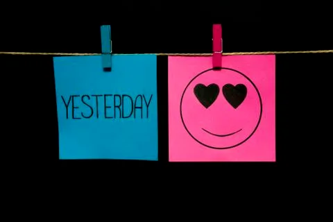 Emotion. Two stickers. Yesterday. On the pink page, an expression of love. Stock Photos