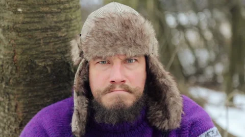 Emotional bearded man looking into the camera, swearing,  laughing. Stock Footage 59659706