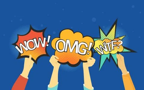 Emotional bubbles concept vector illustration of OMG, WOW, WTF. Illustrazione stock