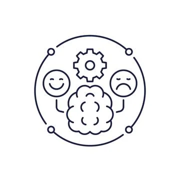 Emotional development icon in line design with brain Stock-Illustration