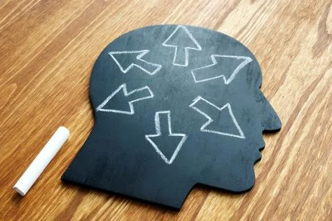 Emotional intelligence. Head shape and arrows. Extrovert concept. Stock Photos