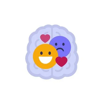 Emotional intelligence icon with a brain, flat vector Stock Illustration