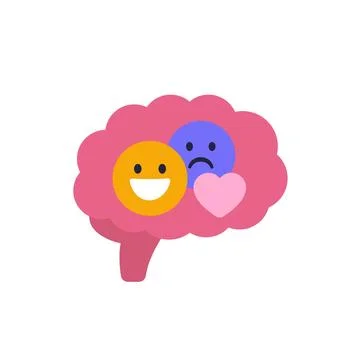 Emotional intelligence icon with brain, flat vector design Stock Illustration