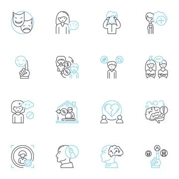 Emotional intelligence linear icons set. Empathy, Self-awareness, Self Illustrazione stock