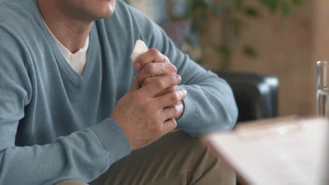 Emotional Man Talking in Therapy Session Stock Footage 147708628