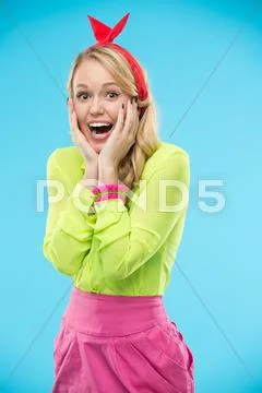Emotional Model In Bright Multi-Colored Clothes