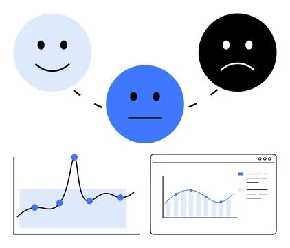 Emotional States and Data Analysis Visualizing Trends with Graphical and Facial Stock Illustration
