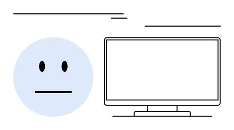 Emotionless Face with Computer Screen, Highlighting Digital Interaction and.. Stock Illustration