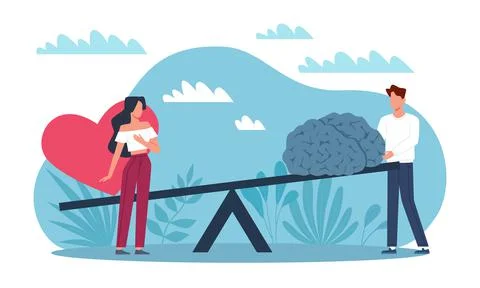 Emotions and practicality. Instinct and logic, brain vs heart, elements on Stock Illustration