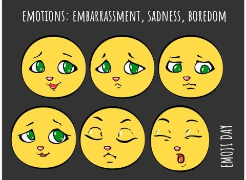 Emotions - embarrassment, sadness, boredom - vector set of cartoon emoji Stock Illustration