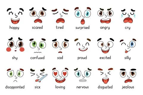 Emotions faces set. Different emotional expressions bundle Stock Illustration