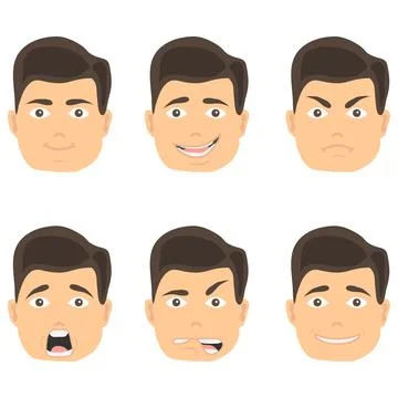 Emotions of a man's face, the expression of a man's face. Different faces Illustrazione stock