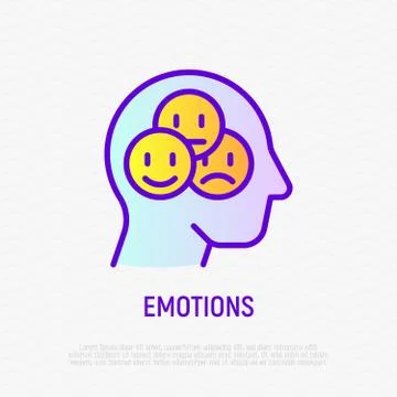 Emotions: positive and negative thinking in human head. Thin line icon. Stock Illustration