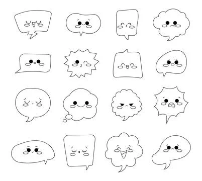 Emotions speech bubbles. Coloring Page. Stock Illustration