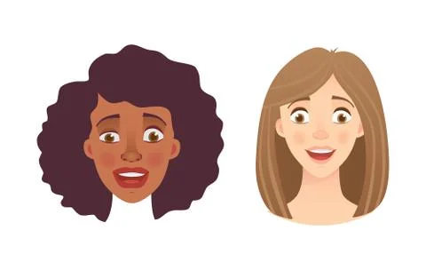 Emotions of woman face set Stock Illustration