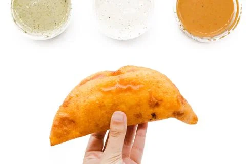 Empanada creative layout on a white background Stock Photos