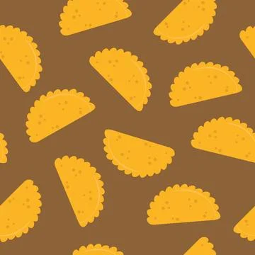 Empanada seamless doodle pattern, vector illustration. Traditional mexican dish Stock Illustration