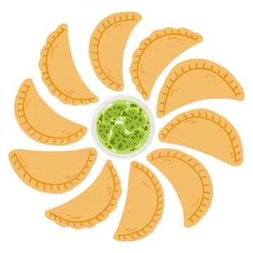 Empanadas in cartoon flat style. Hand drawn vector illustration of traditional Stock Illustration