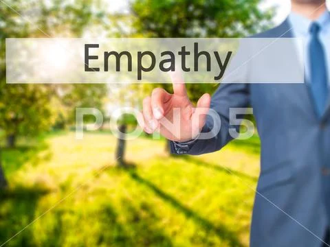 Empathy - Businessman hand pressing button on touch screen inter Stock Photos