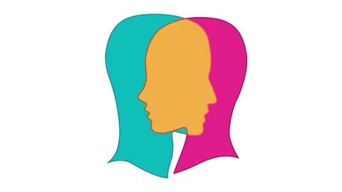 Empathy concept. Two overlapping head profiles, Vidéo 348132242