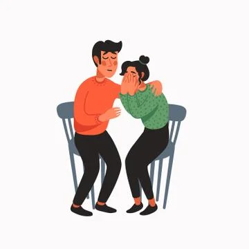 Empathy. Empathy and Compassion concept - young man comforting crying woman. Stock Illustration