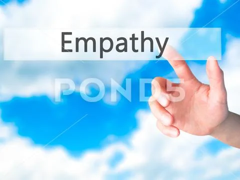 Empathy - Hand pressing a button on blurred background concept o Stock Photos
