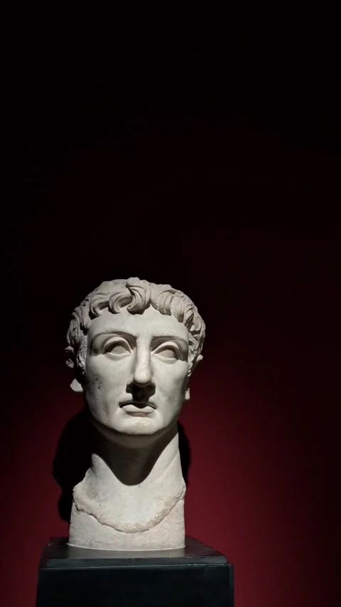 Emperor Augustus Marble Bust Greco-Roman Museum Alexandria Stock Footage 345351276