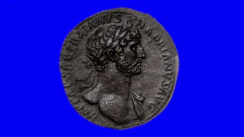 Emperor Hadrian Silver Coin from Ancient Rome Stock Footage 140879121