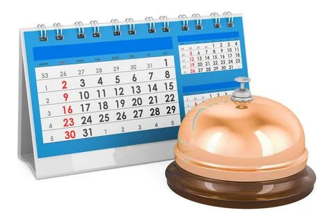 Empfangsglocke mit Tischkalender, 3D-Rendering Reception bell with desk ca... Stock Photos