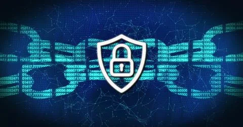 Emphasizing cybersecurity with digital padlock icon against binary code 스톡 사진