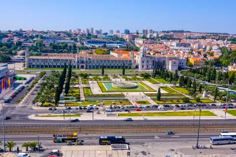 Empire Square in Lisbon Belem called Praca do Imperio - aerial view Stock Photos