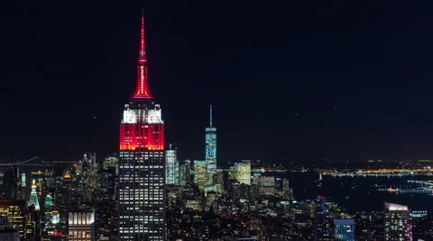 Empire State Building and Freedom Tower Manhattan New York Night Timelapse Stock Footage