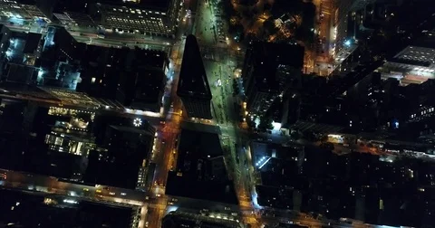 Empire State Building and Midtown Manhattan Skyline Aerial at Night Video stock 76968990
