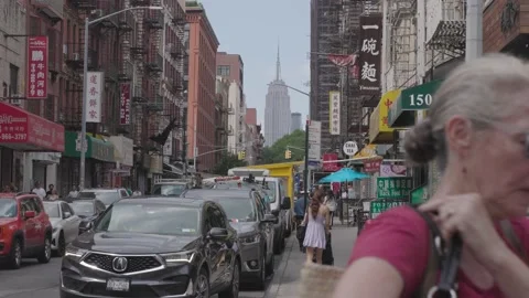 The Empire State building in the background from Chinatown NYC. 4k Footage,  Stock Footage 201685310