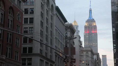 Empire State Building Illuminated at Dusk Framing Historic Architecture Stock Footage 341019124