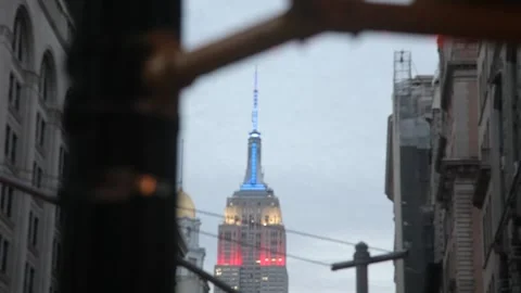 Empire State Building Illuminated at Dusk Stock Footage 341019146