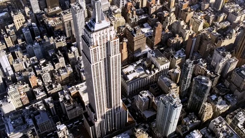 Empire State Building New York City Helicopter Aerial Stock Footage 123724325