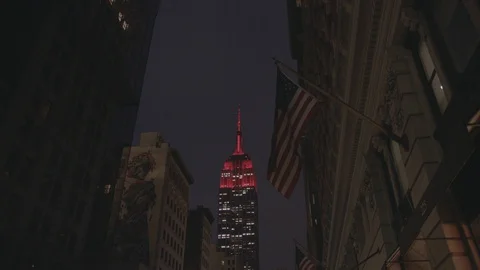 Empire State Building At Night Stock Footage 128817733