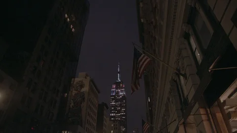 Empire State Building Night Time Lighting Stock Footage 128817844