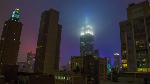 Empire State Building Night Timelapse With Low Cloud Cover Stock Footage 42525416