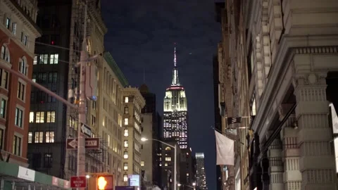 Empire State Light Show, Lighting and blinking Lights on top of Empire state Stock Footage 149342091