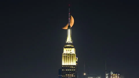 Empire State Moonset Zoom Out Version Stock Footage 154667680