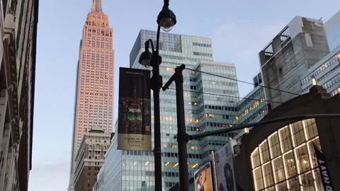 Empire State view from below at sunset Stock Footage 136203306