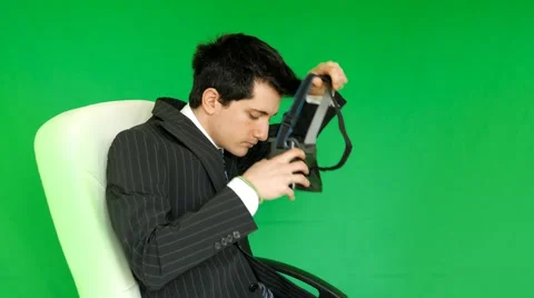 Employed with VR glasses - 3D - green screen Stock Footage 61467788