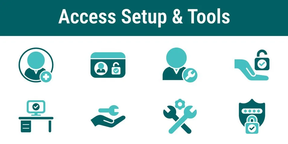 Employee Access Setup and Tools Icons Stock Illustration